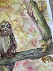 Original watercolor painting Owl landscape art trees 8 x 10 Signed Haughty Owl — photo 6