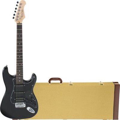 Rocktile Pro ST60-BK E-Gitarre All Black Hardcase Set HSS Tremolohebel Koffer