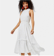 Lilly Pulitzer Tiered Midi Dress Women's Medium White Gold Sleeveless Goddess