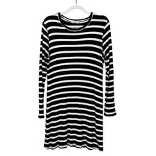 Reformation Jeanne Rib Stretch Knit Long Sleeve Mini Dress Black White Stripe XL