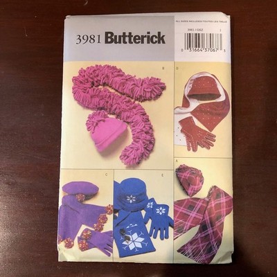 Butterick 3981 Misses Hats Scarves & Gloves in 5 Styles Sewing Pattern (S-M-L)