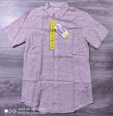 Weatherproof Shirt Adult Small Red Short Sleeve Washable Linen Button Up Mens