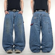 Vintage y2k embroidered faded stonewash baggy wide leg skater rare jeans