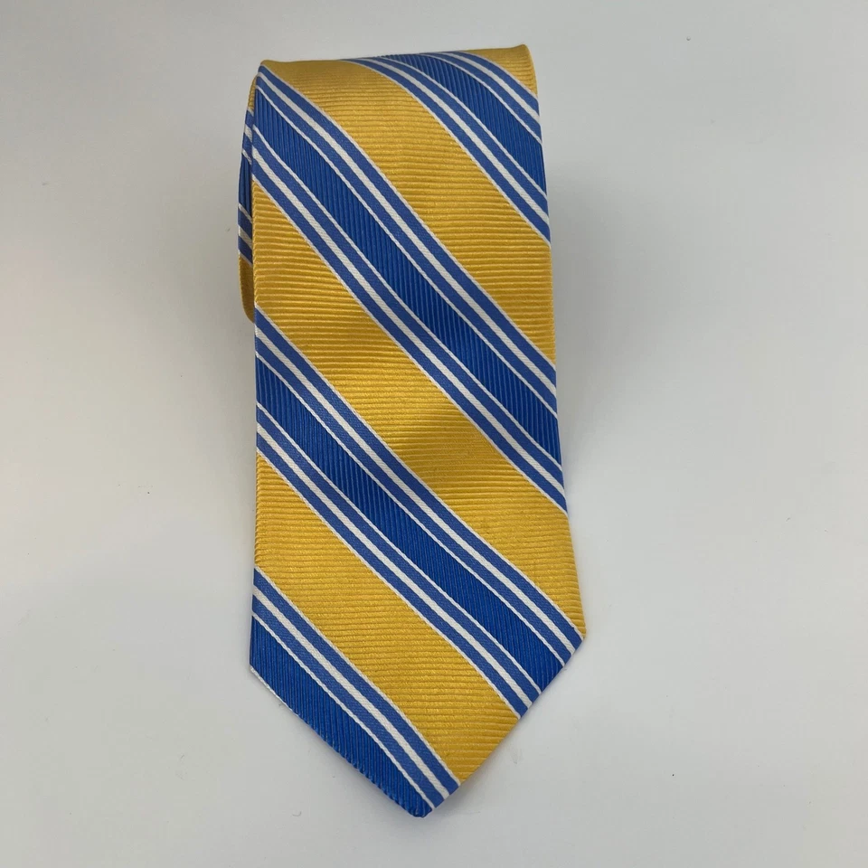 Brooks Brothers Repp полосатый шелковый галстук 3,25 дюйма желтый синий диагональная полоса мужская одежда - Изображение 2 из 4