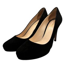 Prada Pumps Plain Toe Logo Hardware Suede Black Women's Size EU38/US8