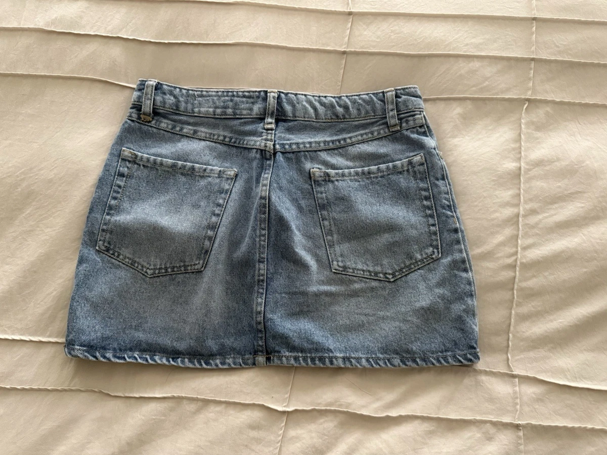 BERSHKA MUJER CLÁSICA AZUL DENIM MINIFALDA EE. UU. Talla 6 EUR 38 5 bolsillos diseño cremallera