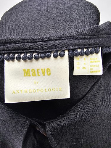Maeve Anthropologie Size 4 Black Button-Up Short Sleeve Blouse - Picture 5 of 6