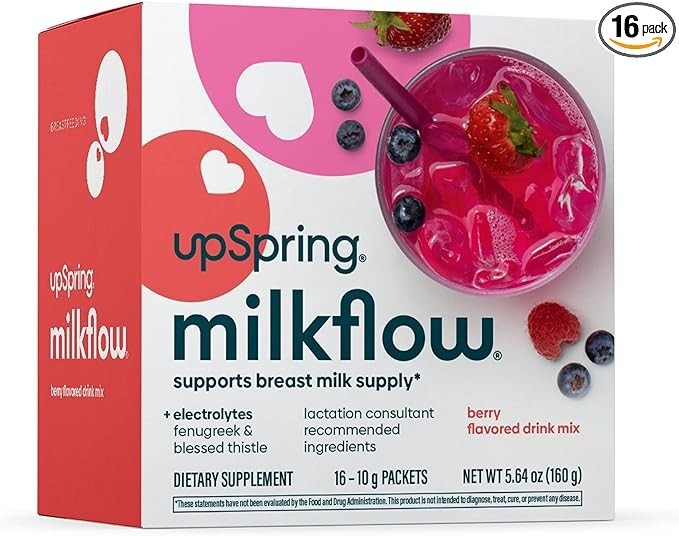 UpSpring Milkflow Breastfeeding Drink Mix –Berry, Fenugreek&Electrolytes,16 pack