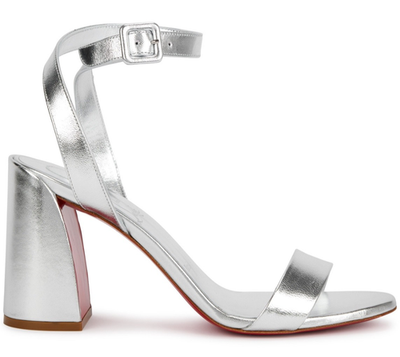 Christian Louboutin Miss Sabina 85 Silver Ankle Strap Block Heel