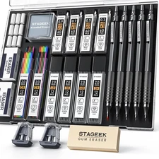 21 PCS Metal Mechanical Pencil Set with 10 Tubes Lead Refills Eraser Case