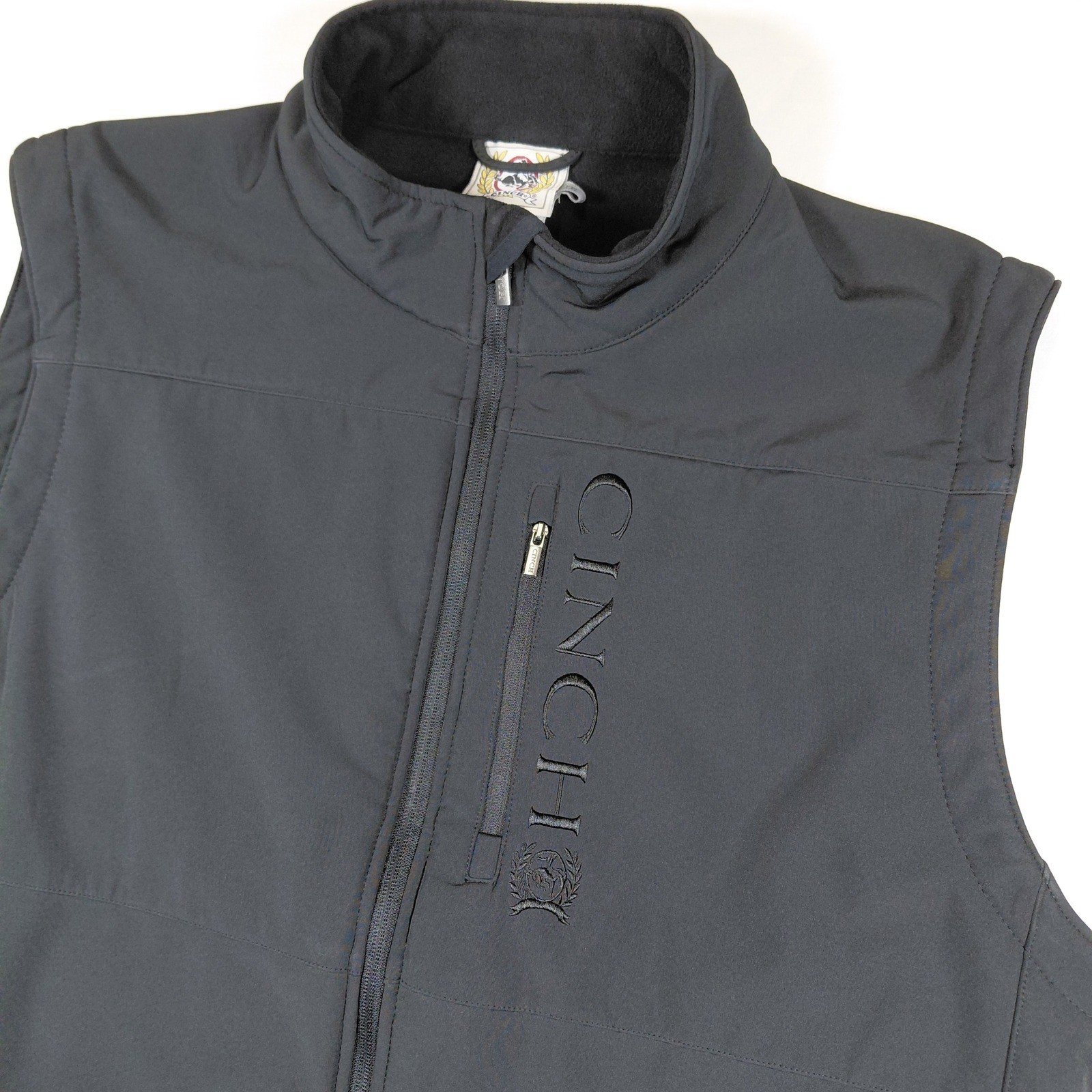 Cinch Mens XXL Black Softshell Fleece Lined Full Zip Vest Embroidered Logo