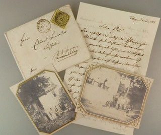 Studentika Tübingen: Brief und 2 Salzpapier Fotos "Alte Aula" 1856 (133513)