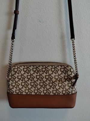 DKNY Bryant Dome Crossbody Tanya & Brown 100 percent PVC Coated Canvas.