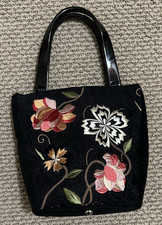 Talbots Floral Embroidered Black Microsuede H...