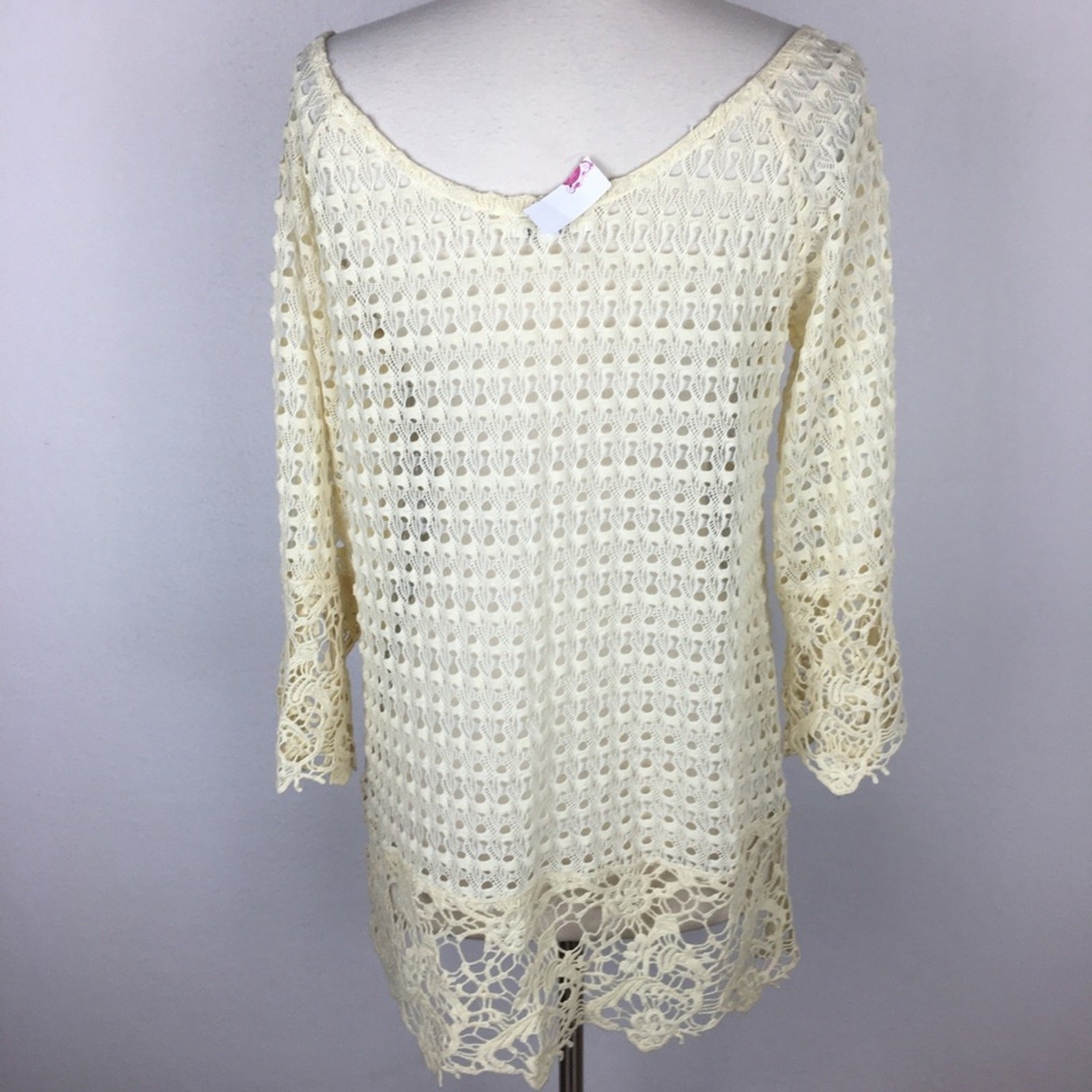 Umgee Ecru Crochet Lace Long Sleeve  top  small