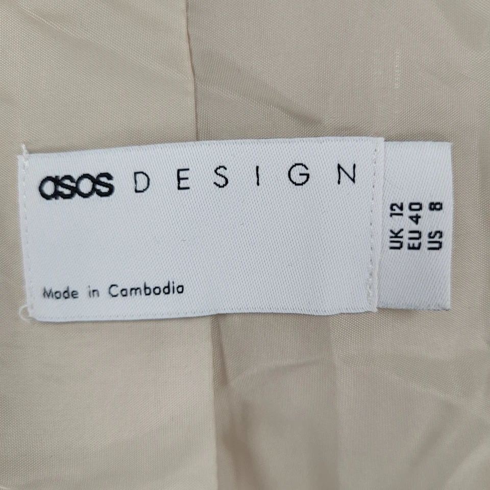 ASOS Design Beige Classic Double Breasted Buttoned Lined Long Pea Coat Size 8 - Image 3 of 4