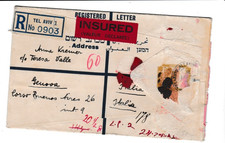 NS34 UNCOMMON 1939 PALESTNE REGISTERED INSURED UPRATED CENSORED COVER TO ITALY