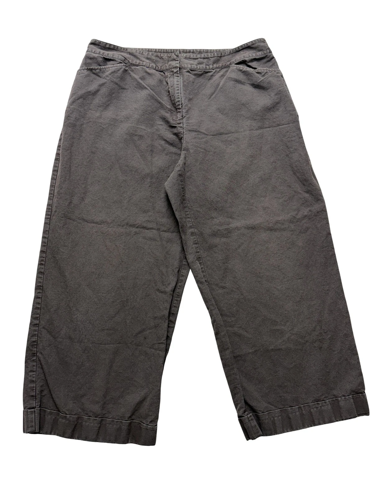 Eileen Fisher Capri Pants Womens L Brown Twill Crop Elastic Waist Pockets