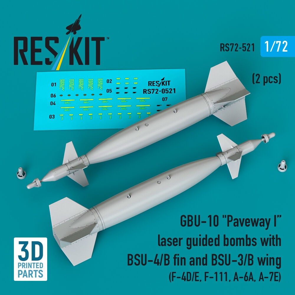 ResKit RS72-0521 1:72 GBU-10 Paveway I Laser-Guided Bombs BSU-4/B Fin Kit