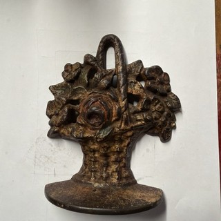 ANTIQUE Hubley ? Painted Cast Iron BASKET OF ROSES Door Stop