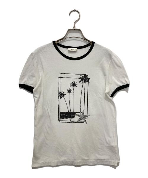 T shirt Saint Laurent Paris Ringer bianca x nera