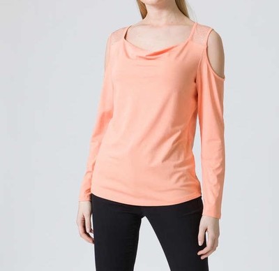 Shirt orange 42 Damen Langarm-Shirt Strass Cut-Outs melone UVP: 59,99  G148