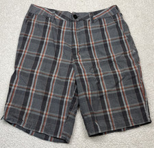 Hurley Chino Shorts Mens 32 Gray Red Plaid Casual Skate Punk