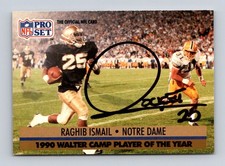 Rocket Ismail Authentic Autographed 1990 Pro Set Notre Dame RC Rookie Card. rookie card picture