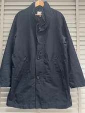M&S Autograph Navy Raincoat Size XL Mens Shower Resistant Blue Double Collar Mid