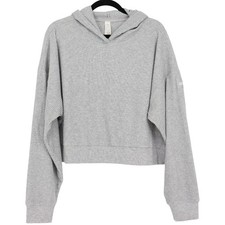 Alo Yoga Muse Hoodie Size L Heather Grey Ribbed Knit Cropped Pullover W3438R