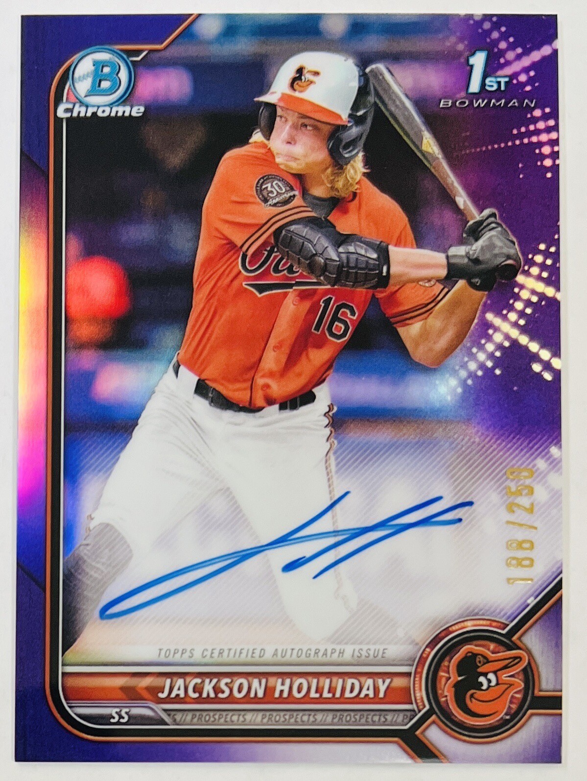 2022 Bowman Draft Jackson Holliday Purple Refractor Auto SP #188/250 Bowman 1st