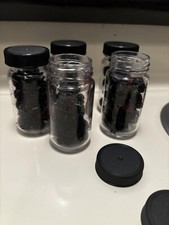 15 Pack 2 Oz Glass Shot Mini Bottles W/ Black Lids  15 Labels Small Clear Jar