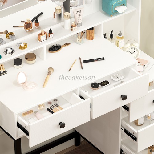 Vanity Set with 11 LED Lighted Mirror Makeup Dressing Table Dresser Desk White - Picture 9 of 10