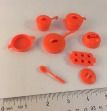 Mattel 1978 Orange Barbie Dreamhouse Kitchen Set Of Accessories Pots Pans Spoon