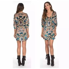 Anthropologie Feathers By Tolani Bohemian Crushed Velvet Floral Shift Dress SM