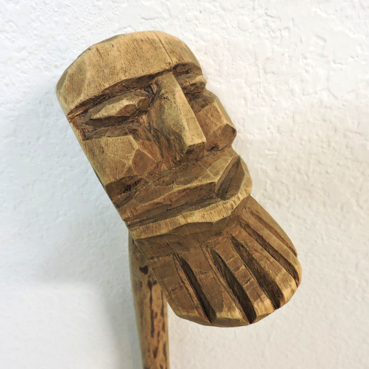 Hand Carved Folk Art Bearded Man Face Walking Cane Stick