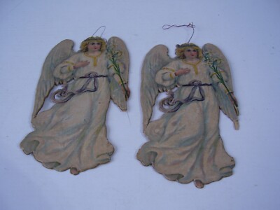 2 Antike Engel Oblate Chistbaumschmuck um 1900