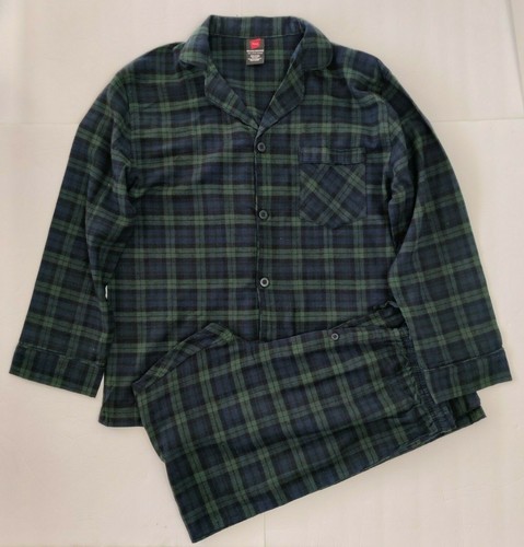 HANES Men's Medium Green Blue Plaid 