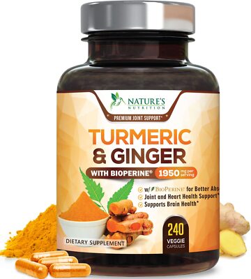 Turmeric Curcumin 1950mg 95% w/ Ginger & BioPerine Black Pepper Caps