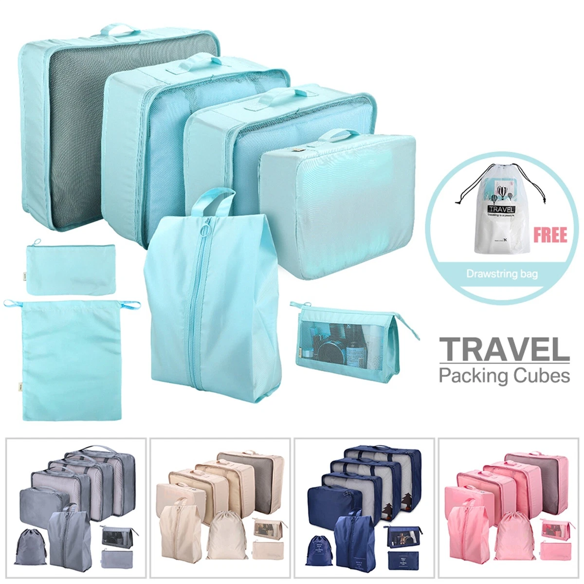 6pieces set Travel Six Piece Storage Bag Set Travel Luggage Sorting Bag  Clothing Sorting Bag Storage Bag Shoe Clothes Luggage Organizer Bags