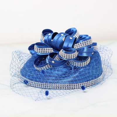 BLUE SATIN FASCINATOR Kentucky Derby Hat Fascinator Navy Blue Satin With Netting  main image 4