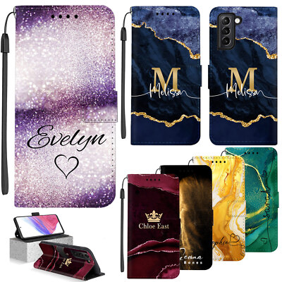 Personalised Leather Wallet Case Marble Cover For Samsung Galaxy S24 S23 A15 A05