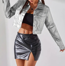 Beschichtete Jacke im Streetstyle für Damen, metallisch Party-Festival-Jacke