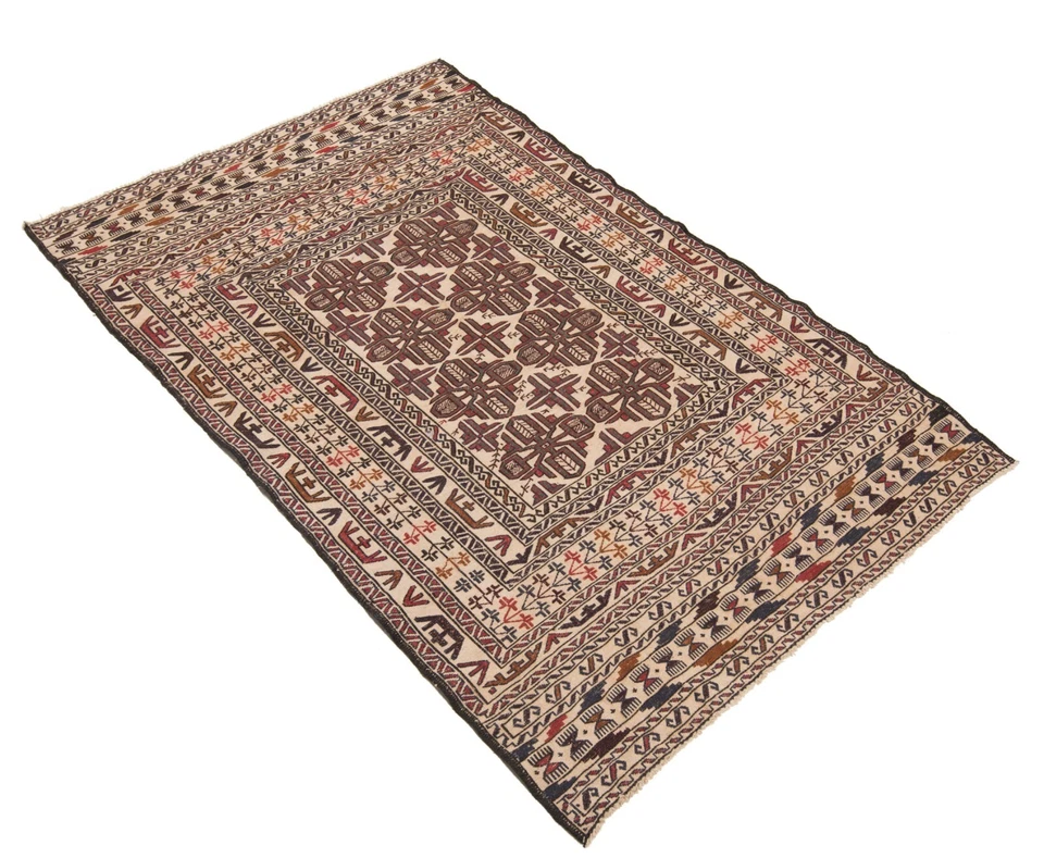 Kelim Sumach Handgewebter Orientteppich 191 x 130 cm-Nomadic,kilim,Soumak,Beige - Bild 3 von 4