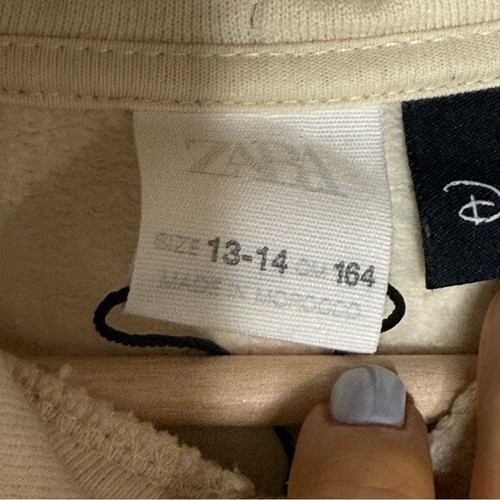 Zara Disney Mickey Mouse Textured Hoodie Kids Size 12-13 Pockets Unisex Ivory - Picture 14 of 14