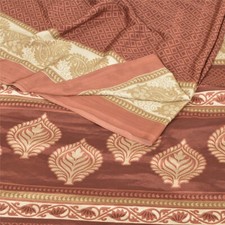Sanskriti Vintage Brown Sarees Art Silk Fabric Craft Printed Sewing 5 Yard Sari