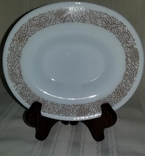 Vintage Pyrex Woodland Brown Gravy Boat Under Plate Only Corning NY 77-U