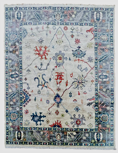 Hand Knotted Oushak Beige Gray Wool Tribal Oriental Rug Carpet 8'3" x 10'2"