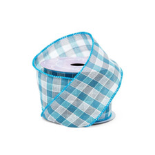 Blue Gingham Wired Ribbon - 2 1/2 Inch x 10 Yards, Easter, Baby Shower