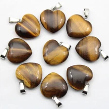 30pcs Natural Tiger Eye Stone Heart Gemstone Beads Pendants DIY Jewelry Making